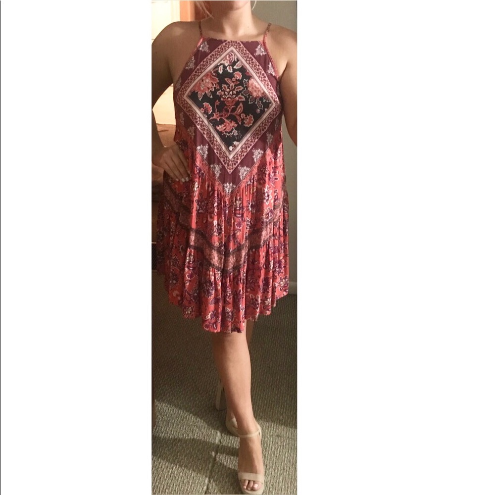 AMERICAN EAGLE Red Boho Halter Dress